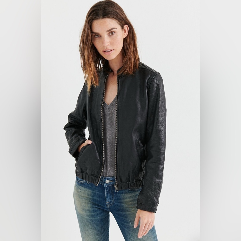 Lucky Brand Ana 100% Lamb Leather Jacket Moto Full Zip Womens Size XS Bomber - Picture 16 of 16